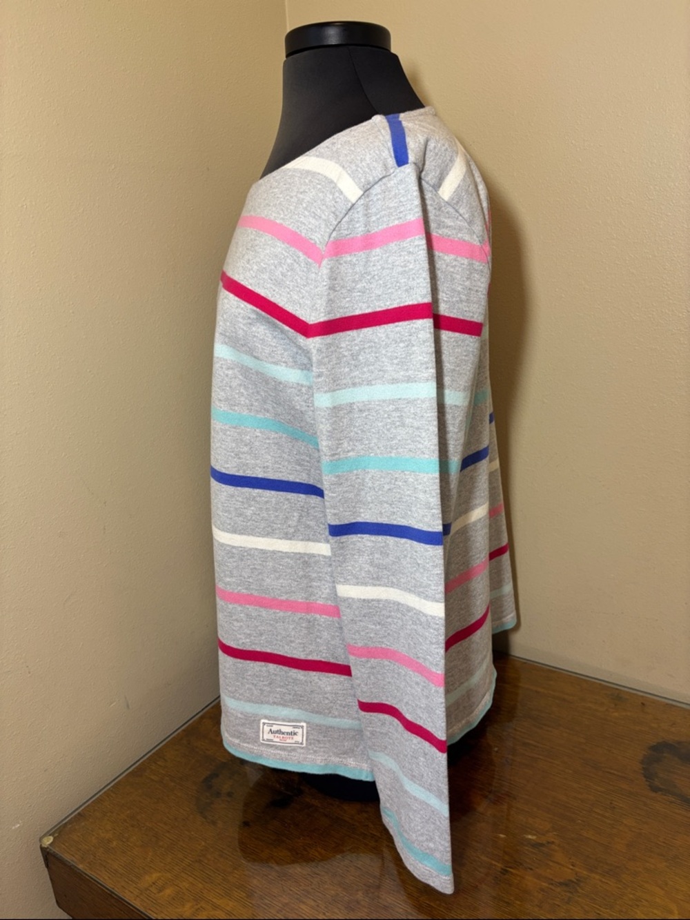 Talbots Light Gray Striped Boatneck Long-Sleeve Top, XL, 100% cotton - Picture 3 of 8